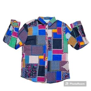 Luc Matton Design Fashion Madras Men's Shirt Sz L